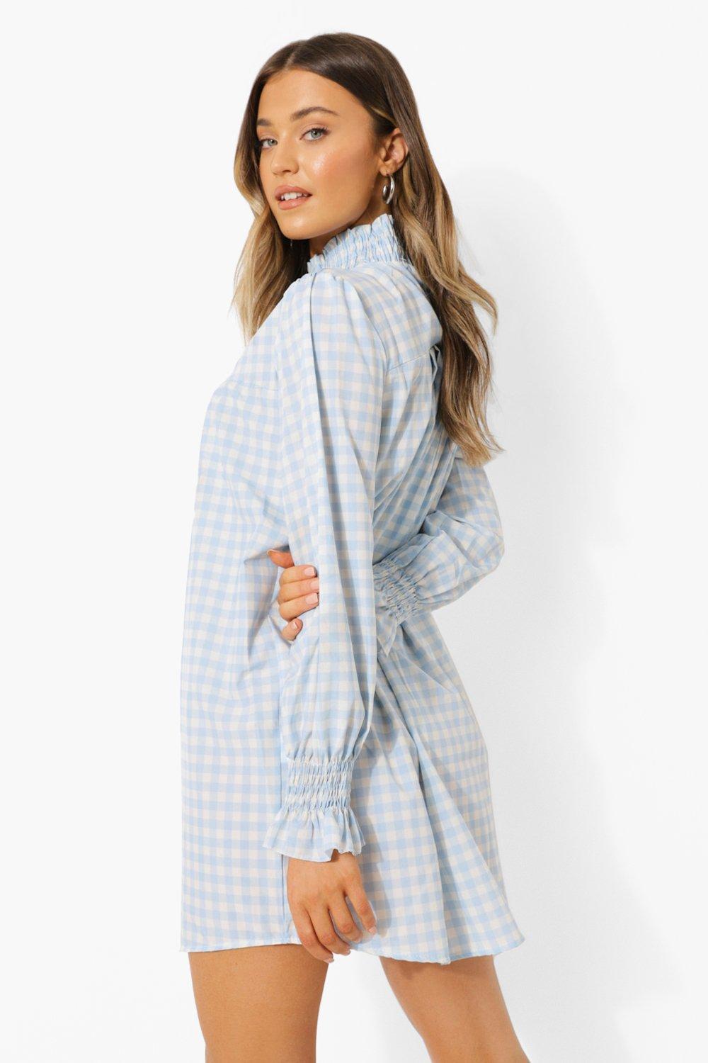 shirred neck and cuff smock dress